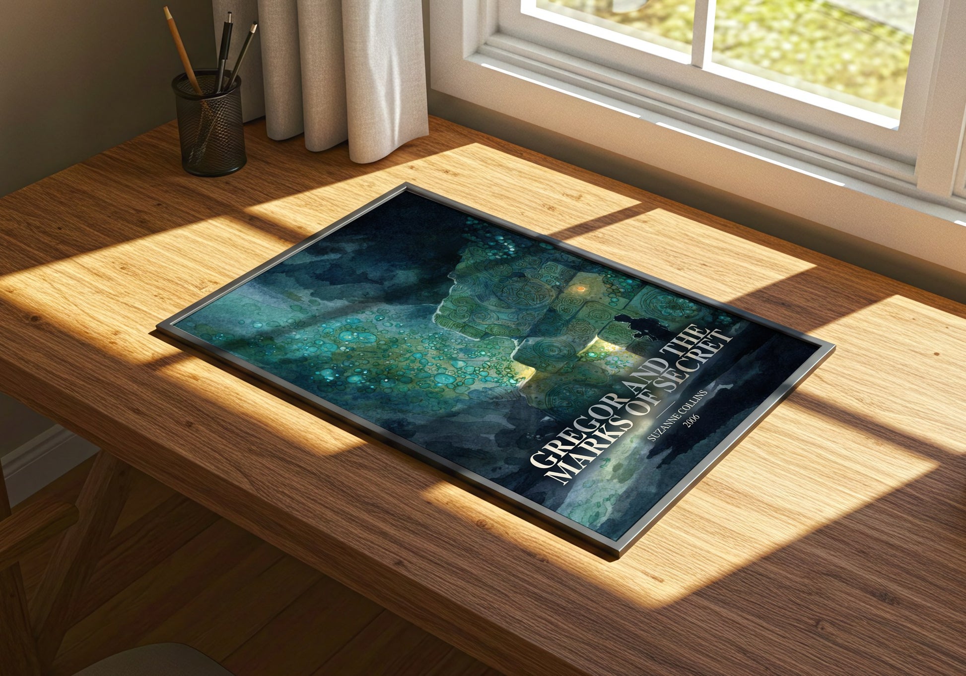 Gregor And The Marks Of Secret watercolour book poster framed on wall – fantasy wall art