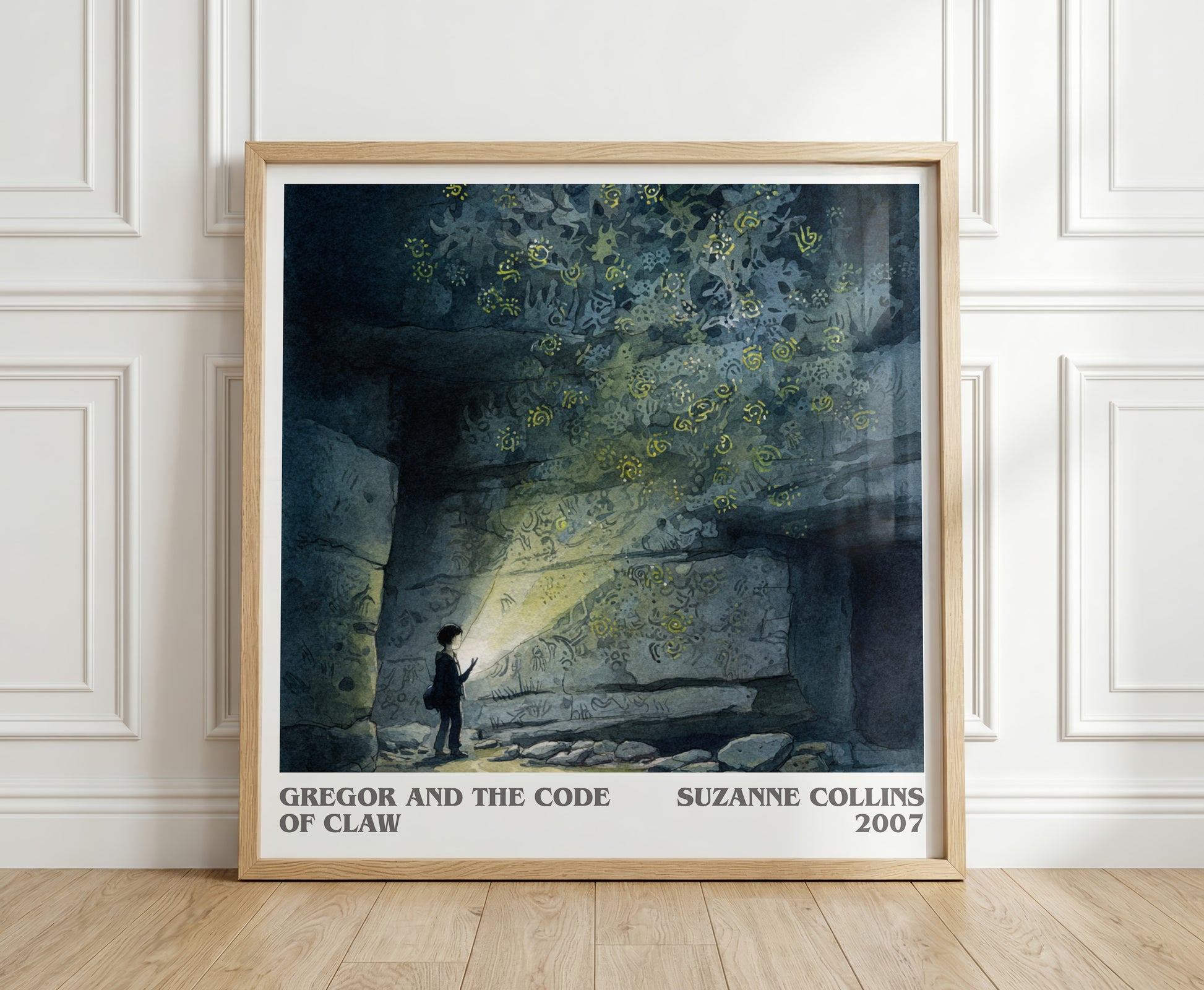 Gregor and the Code of Claw literary print in frame leaning in hallway – fantasy wall art