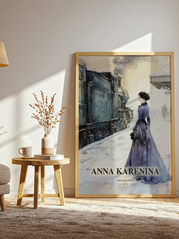 Anna Karenina watercolour print in frame leaning in hallway – classic literature wall art