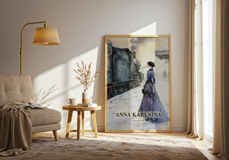 Anna Karenina watercolour print in frame leaning in hallway – classic literature wall art