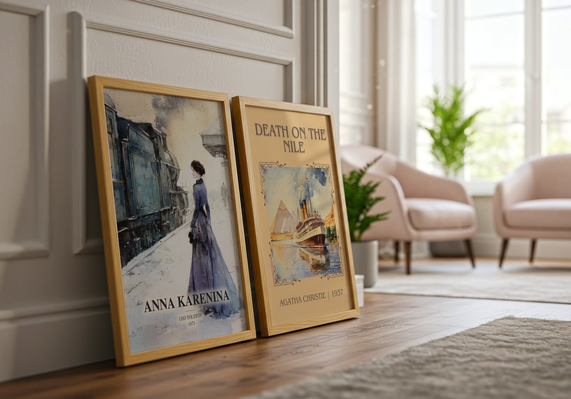 Anna Karenina watercolour print framed by window – literary home decor