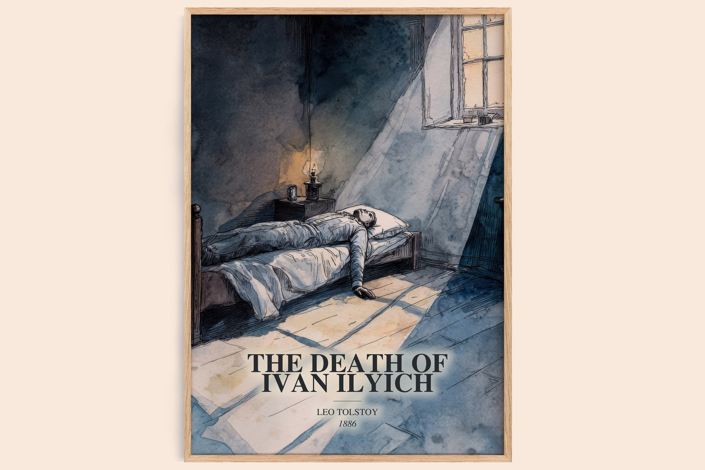 The Death Of Ivan Ilyich watercolour book poster by Leo Tolstoy – framed literary art print