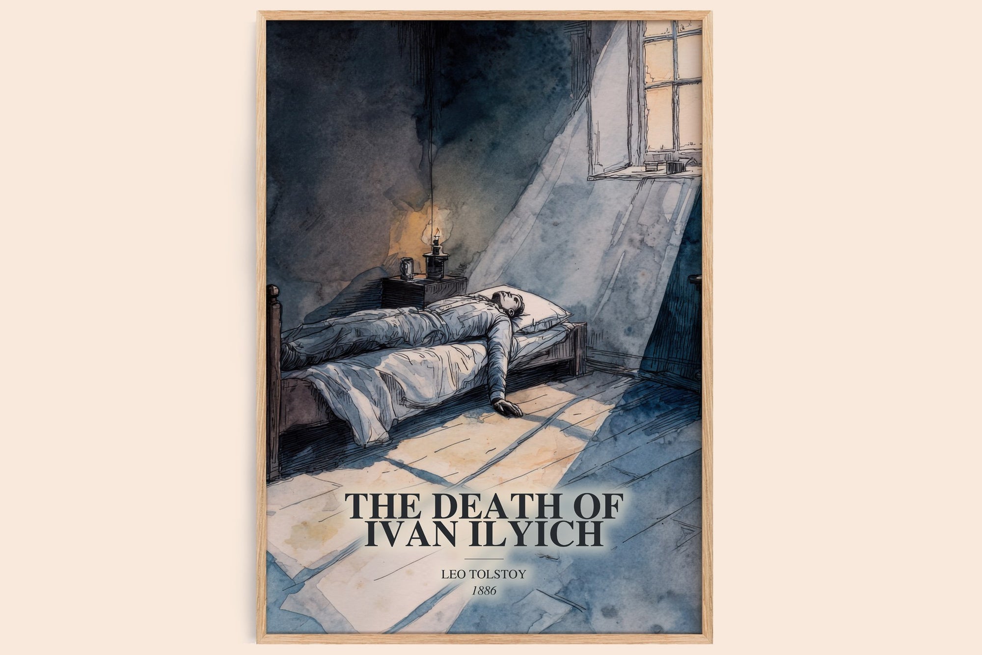 The Death Of Ivan Ilyich watercolour book poster by Leo Tolstoy – framed literary art print