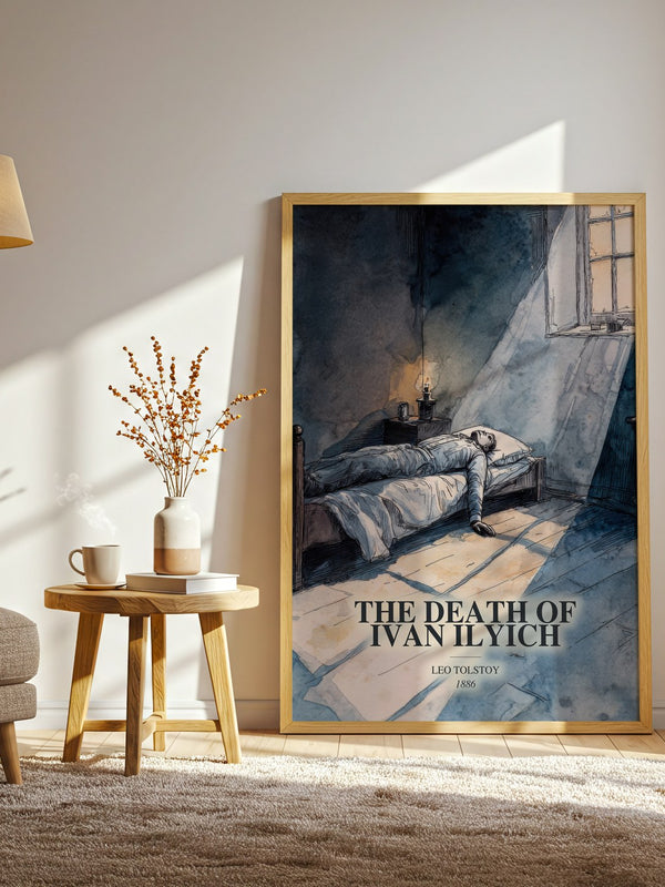 The Death Of Ivan Ilyich watercolour print in frame leaning in hallway – literary fiction wall art