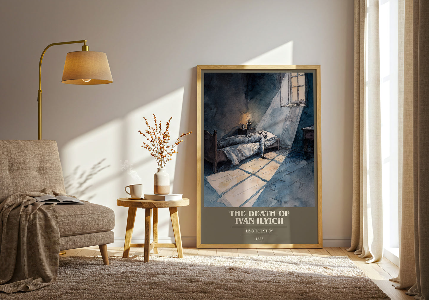 The Death Of Ivan Ilyich book cover print framed by window – literary home decor