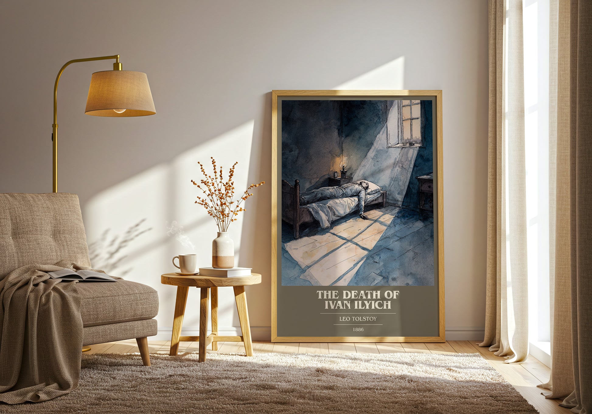 The Death Of Ivan Ilyich book cover print framed by window – literary home decor