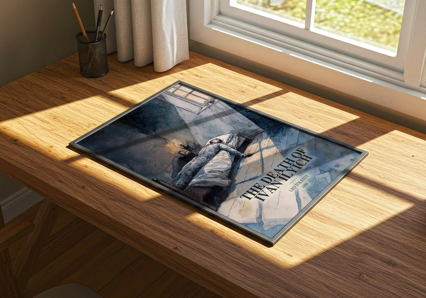 The Death Of Ivan Ilyich watercolour book poster framed on wall – literary fiction wall art