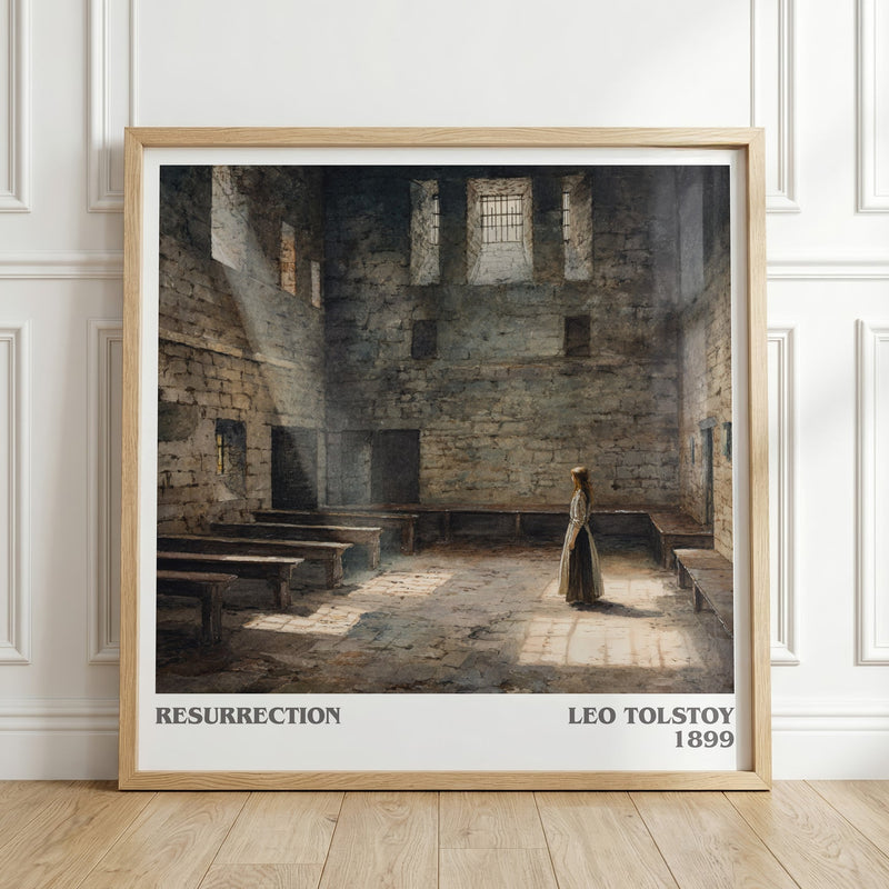 Resurrection literary print in frame leaning in hallway – classic literature wall art
