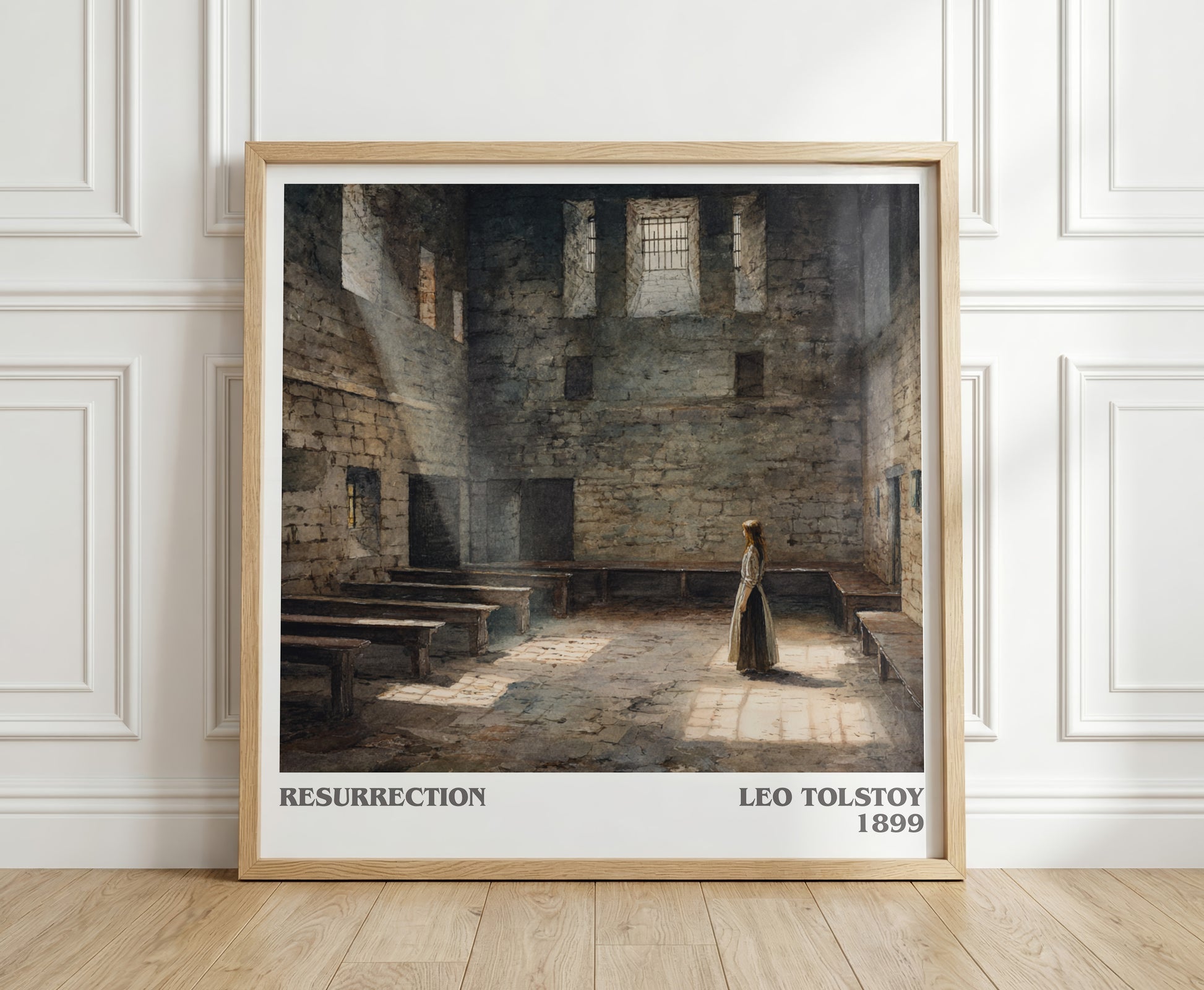 Resurrection literary print in frame leaning in hallway – classic literature wall art