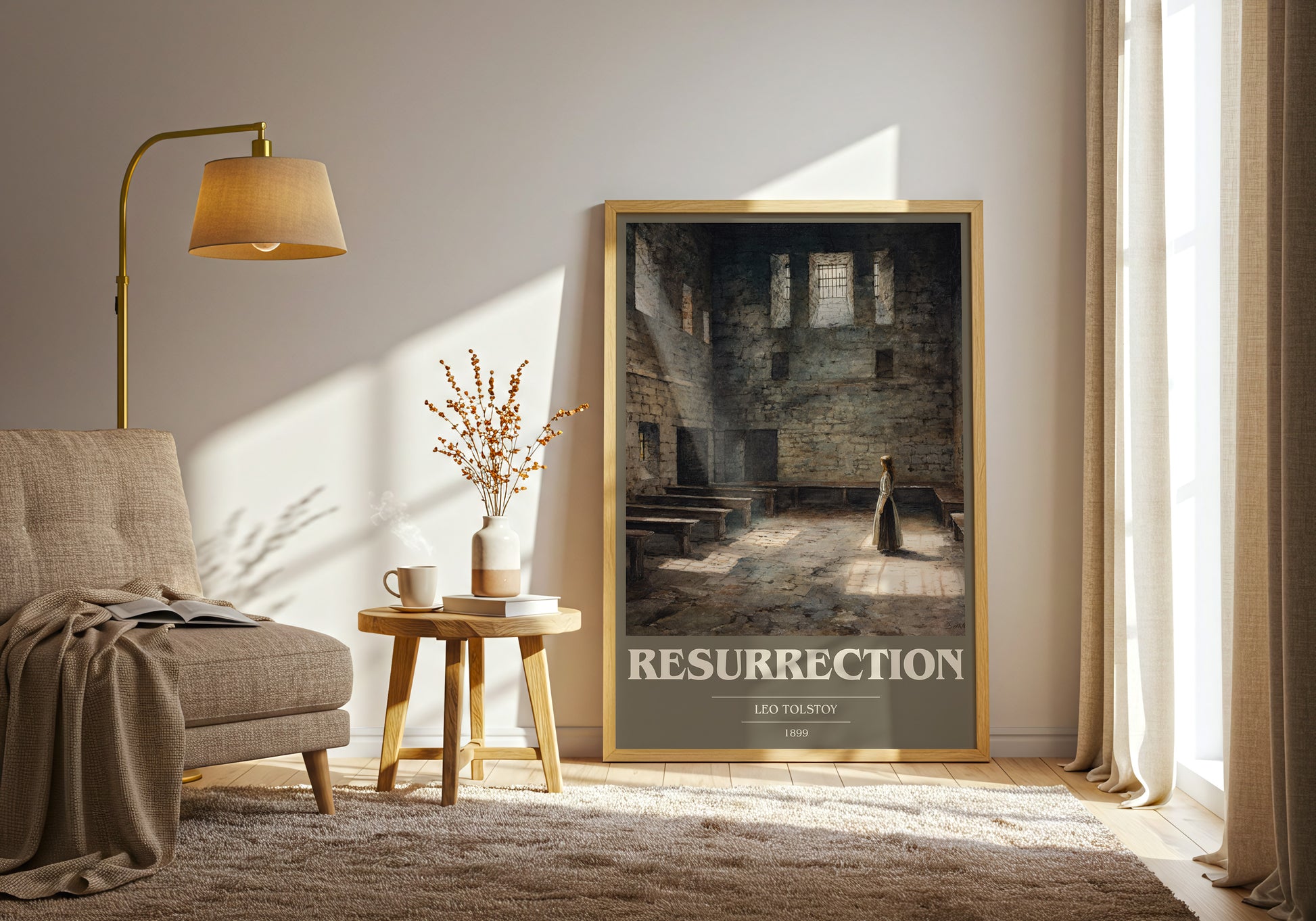 Resurrection book cover print framed by window – literary home decor