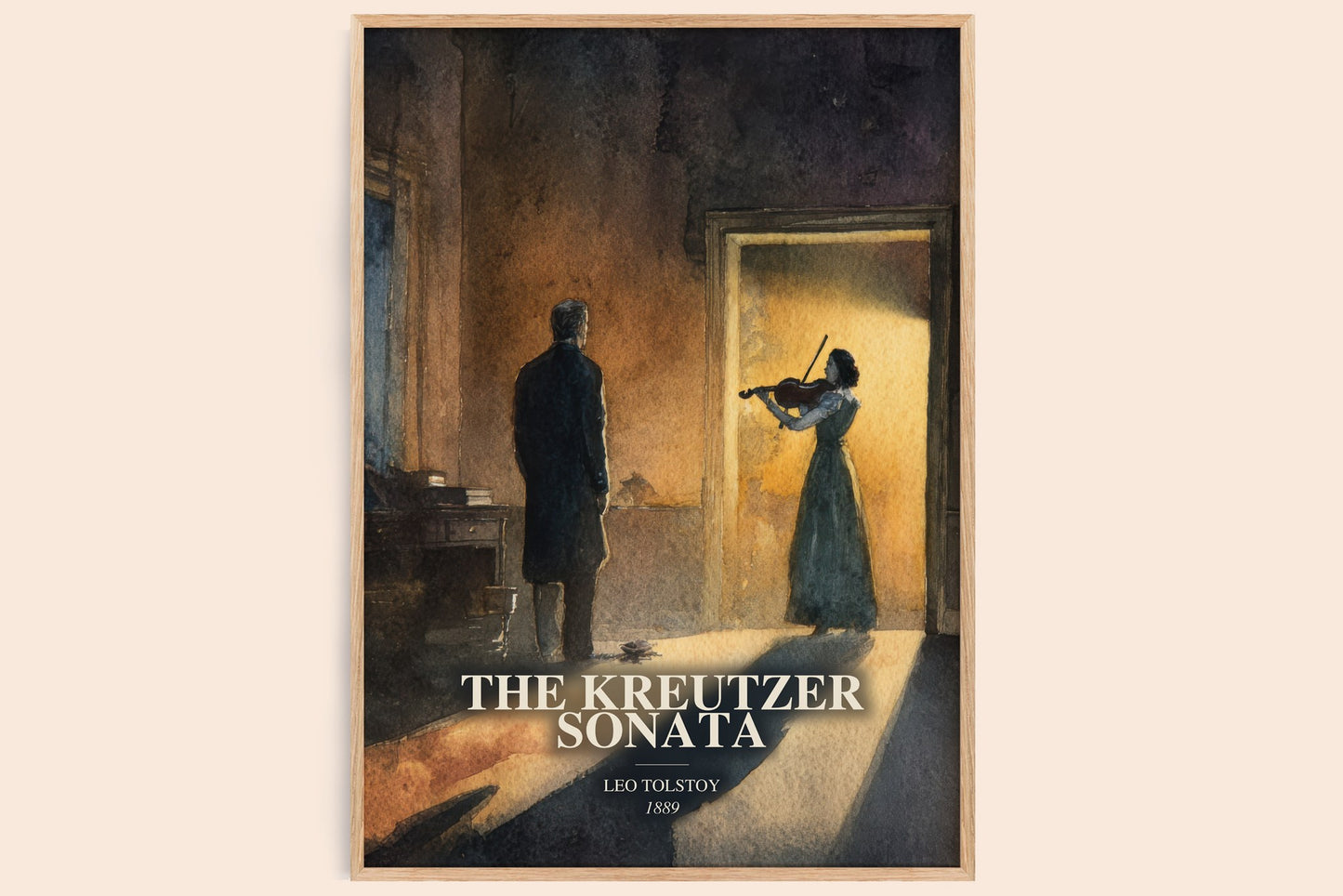 The Kreutzer Sonata watercolour book poster by Leo Tolstoy – framed literary art print