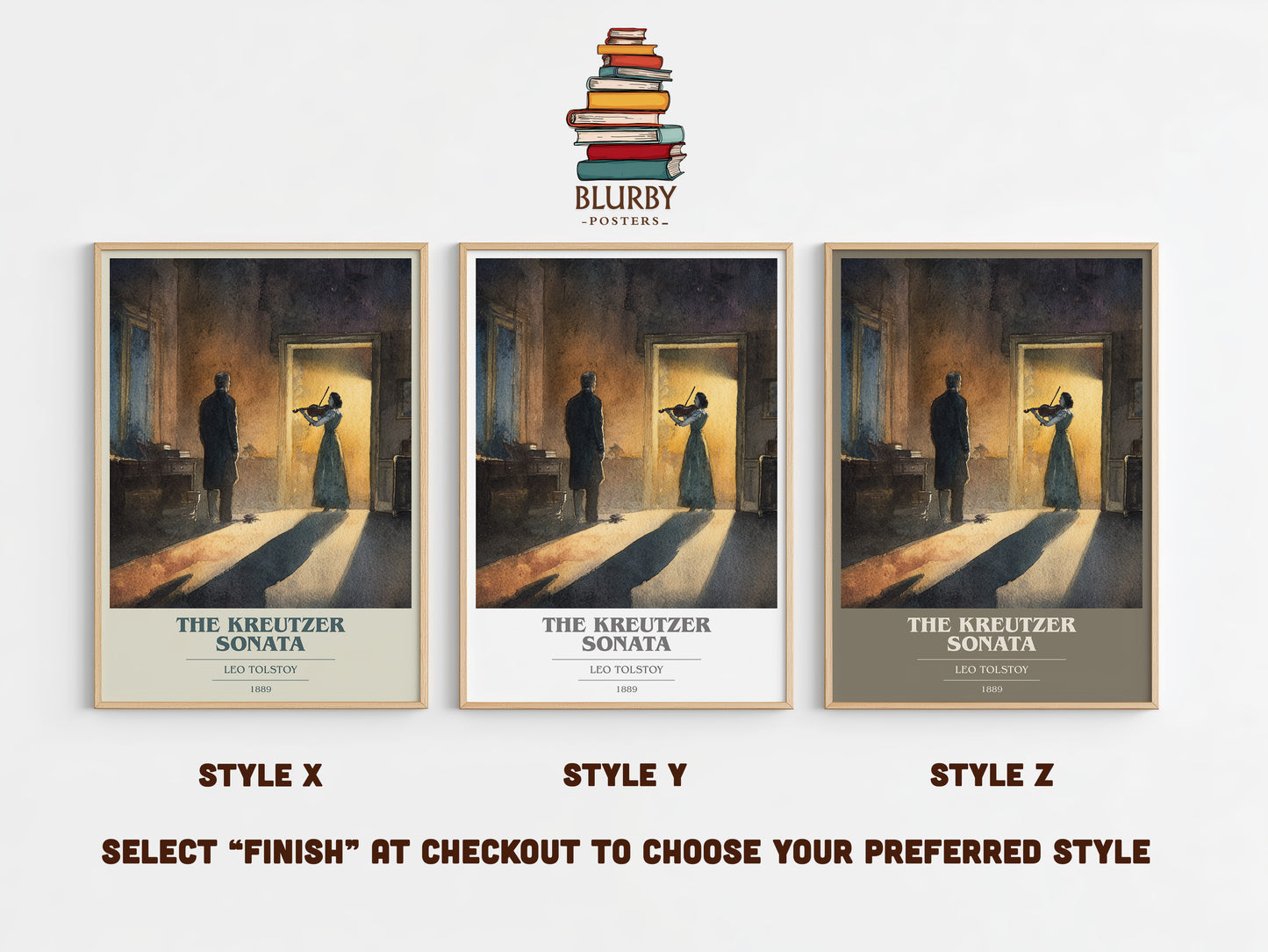 The Kreutzer Sonata book cover print in frame leaning in hallway – classic literature wall art