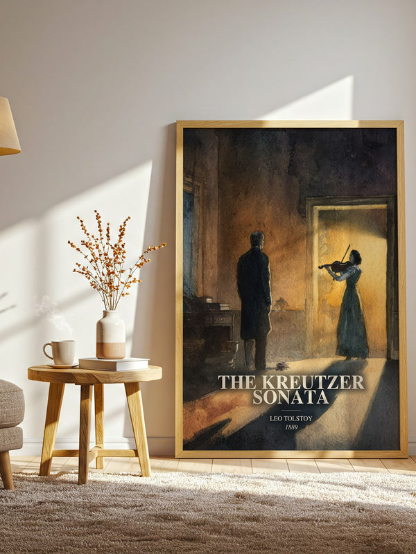 The Kreutzer Sonata watercolour print in frame leaning in hallway – literary fiction wall art