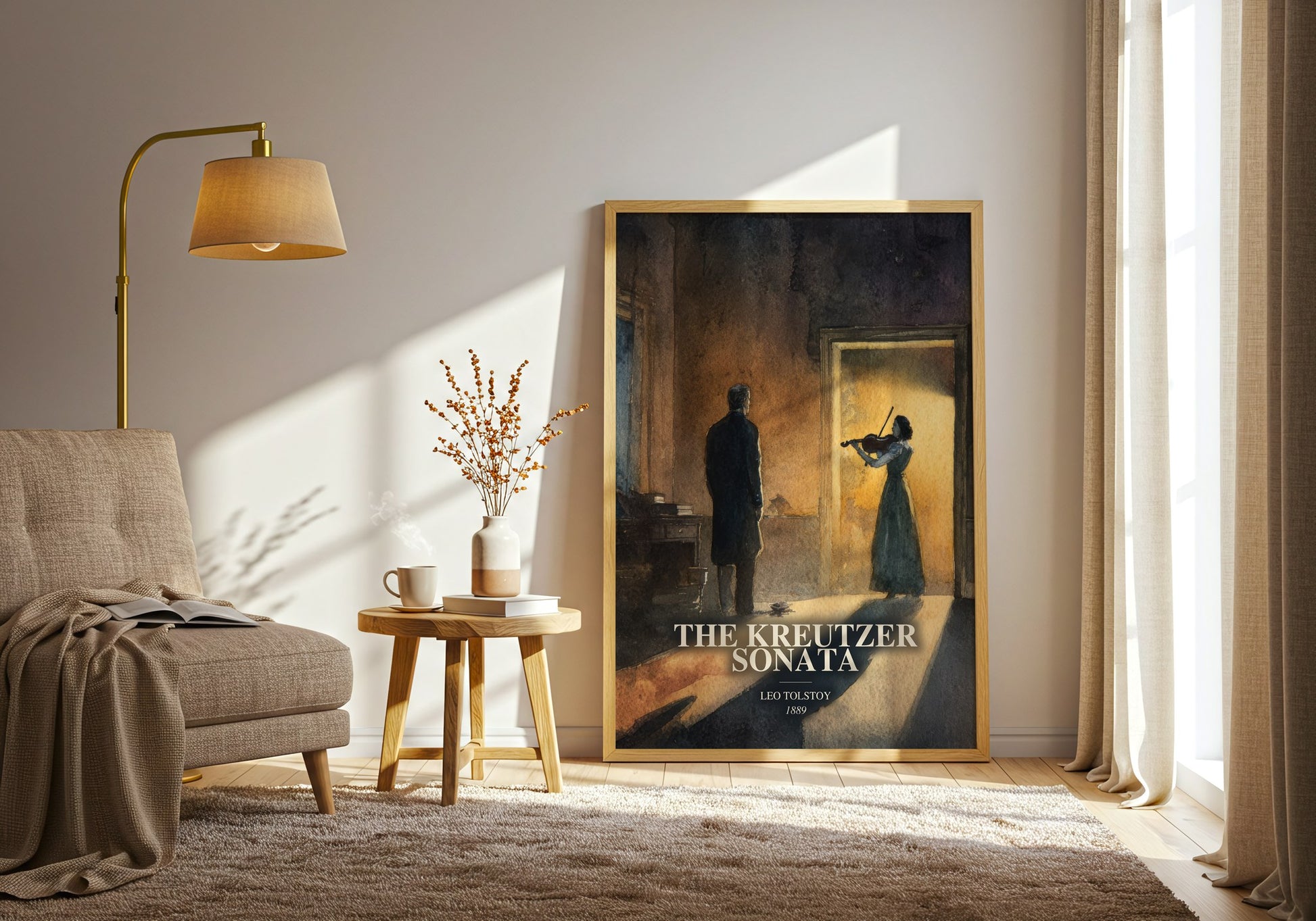 The Kreutzer Sonata watercolour print in frame leaning in hallway – literary fiction wall art