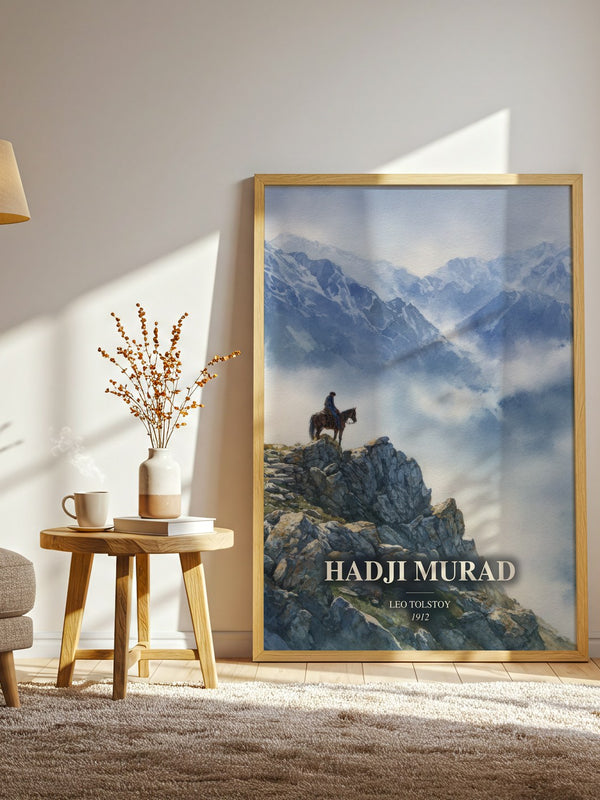 Hadji Murad watercolour print in frame leaning in hallway – historical fiction wall art