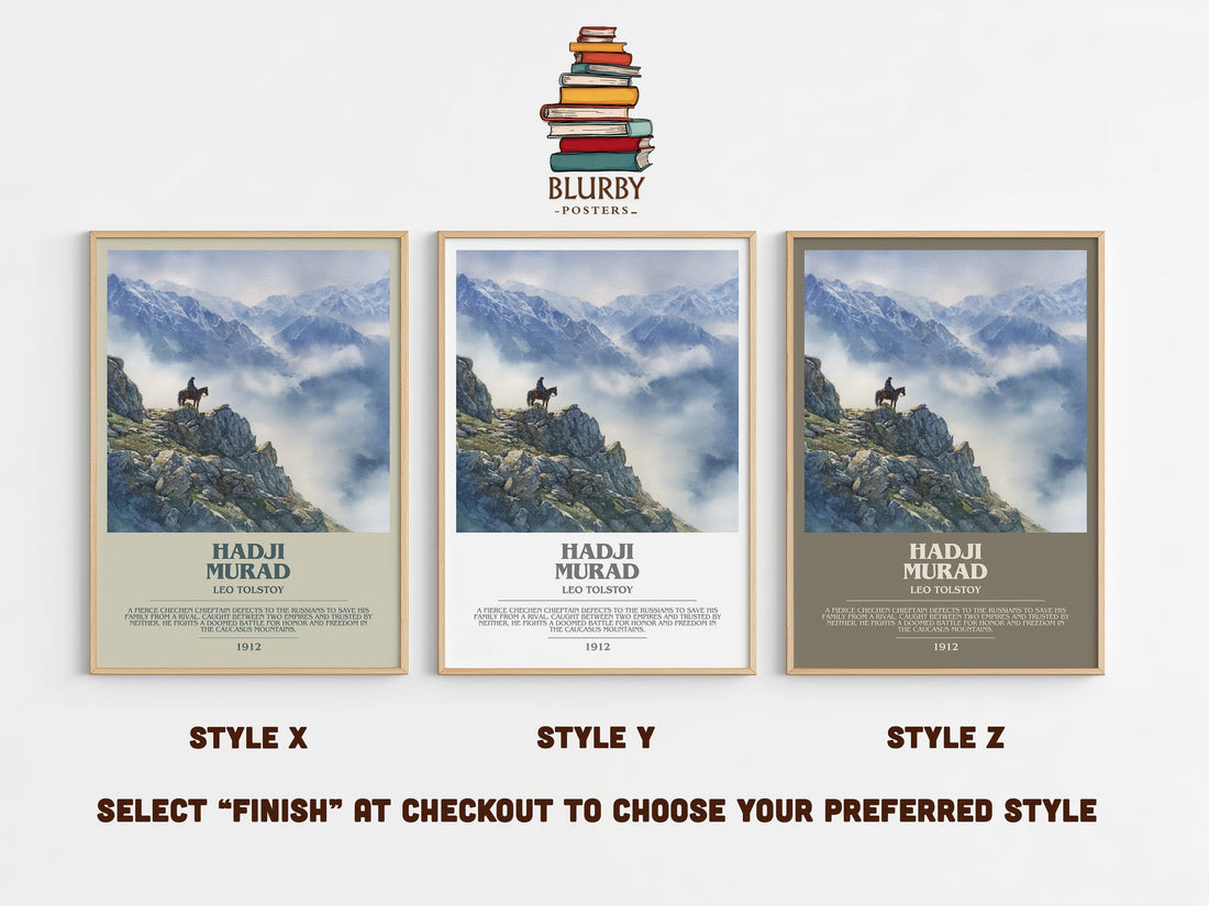 Hadji Murad bookish print in frame leaning in hallway – classic literature wall art (mockup)