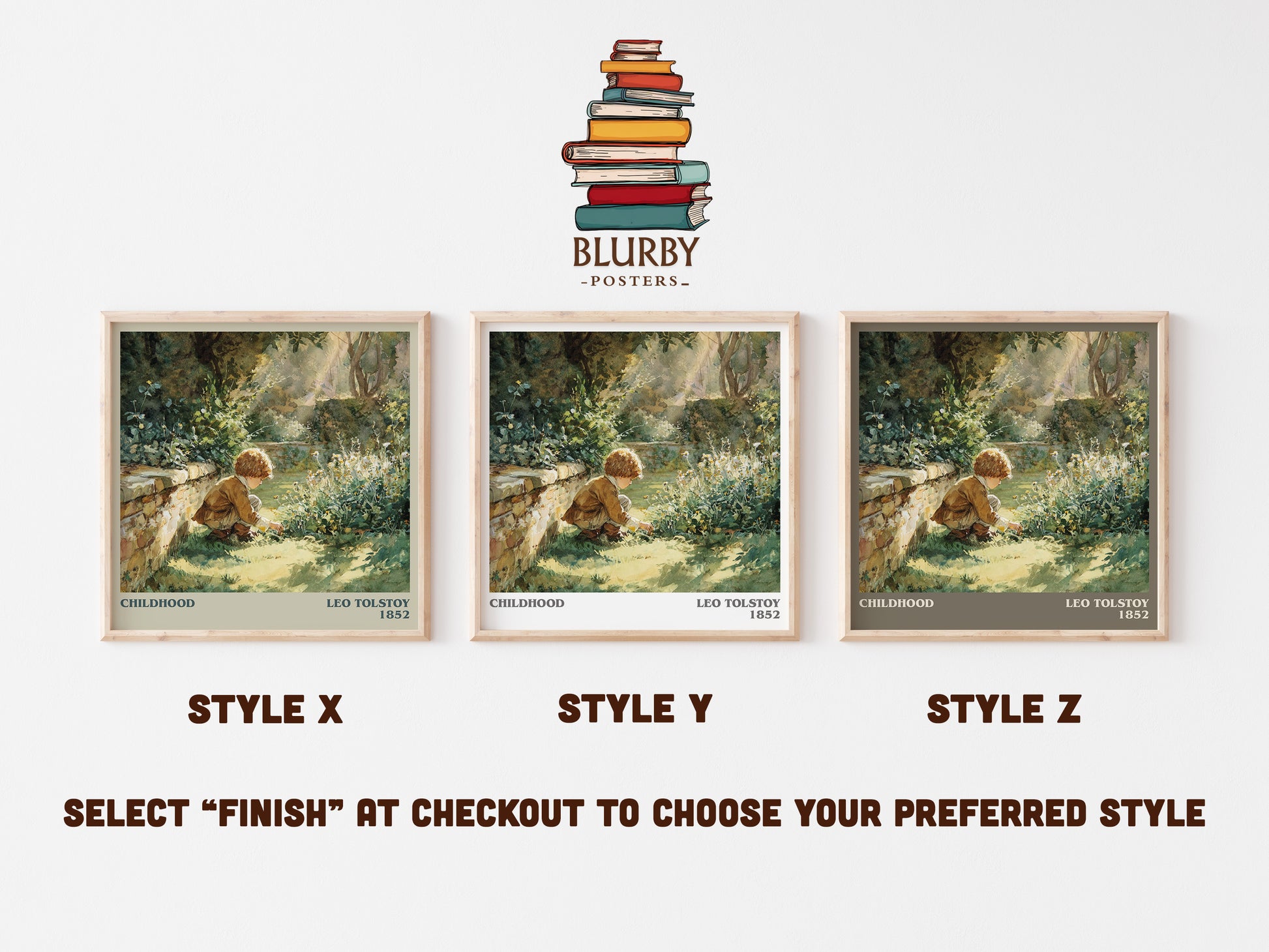 Childhood literary art print colour and style options – Leo Tolstoy book art