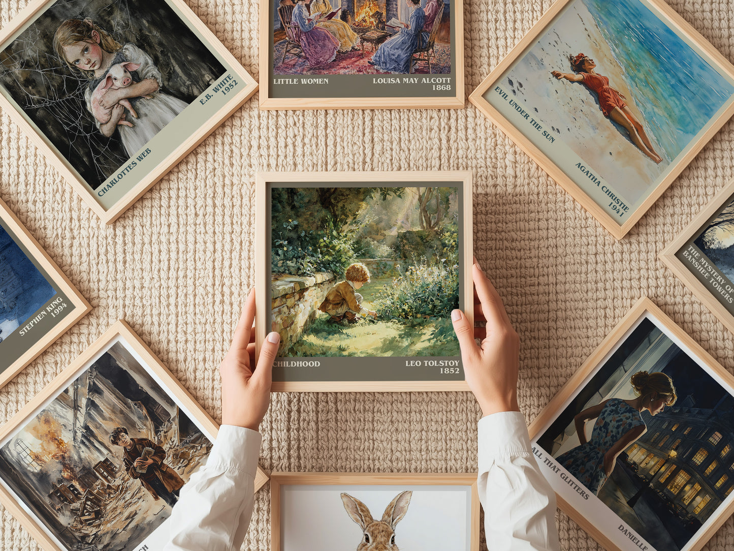 Childhood literary print on bookshelf – Leo Tolstoy fan gift