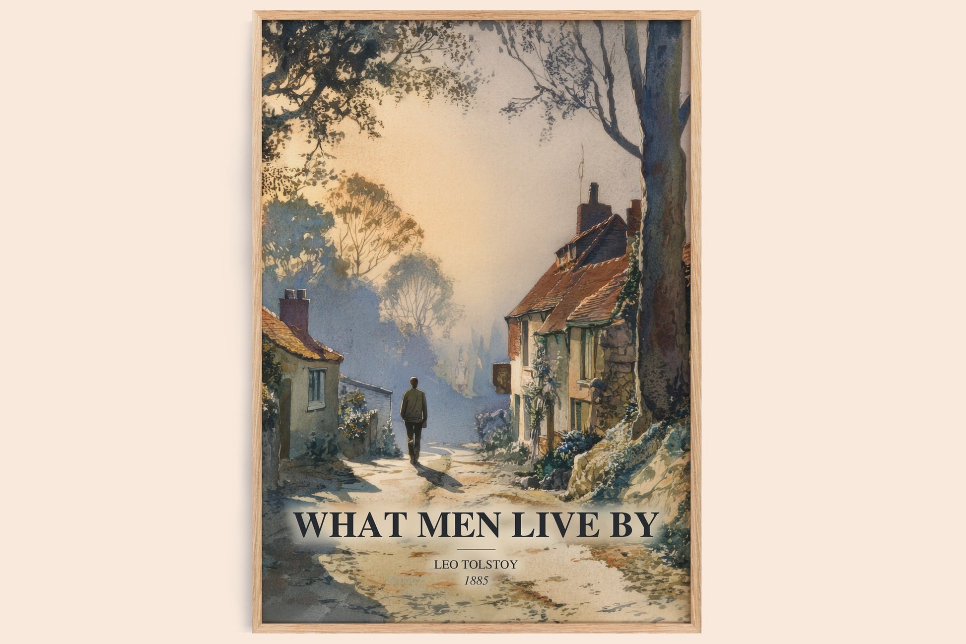 What Men Live By watercolour book poster by Leo Tolstoy – framed literary art print
