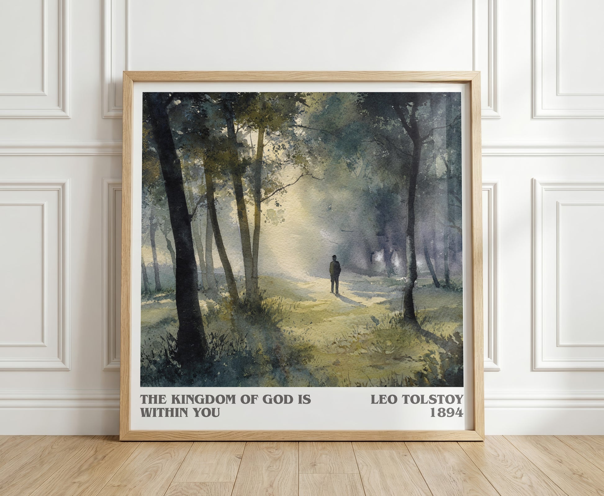 The Kingdom Of God Is Within You literary print in frame leaning in hallway – classic literature wall art
