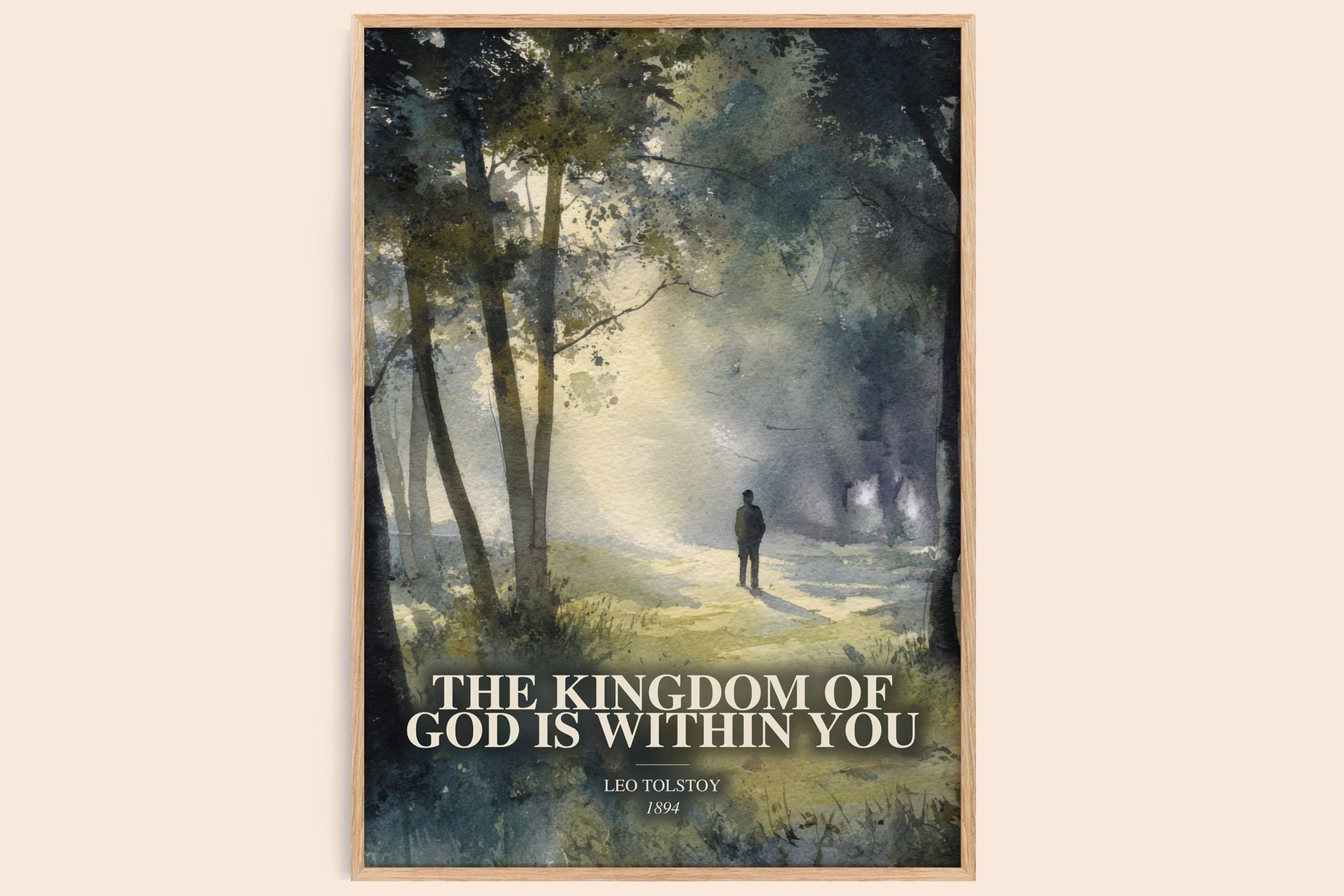 The Kingdom Of God Is Within You watercolour book poster by Leo Tolstoy – framed literary art print