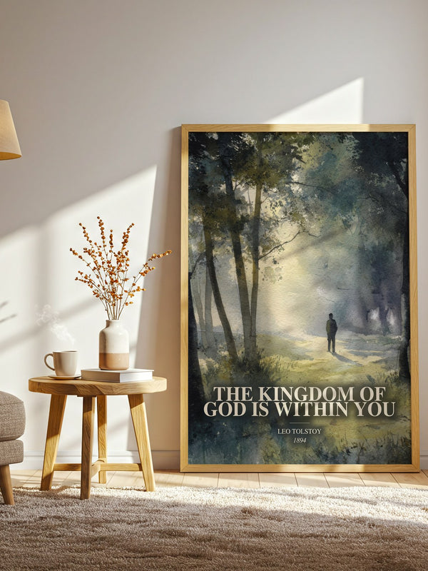 The Kingdom Of God Is Within You watercolour print in frame leaning in hallway – philosophy wall art