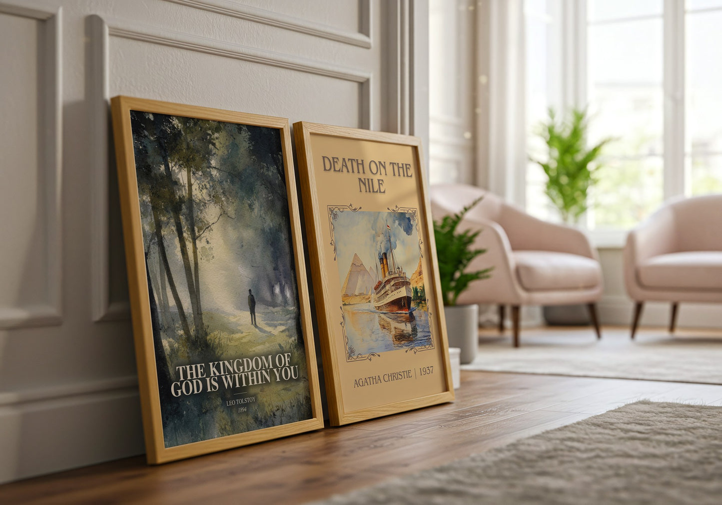 The Kingdom Of God Is Within You watercolour print framed by window – literary home decor