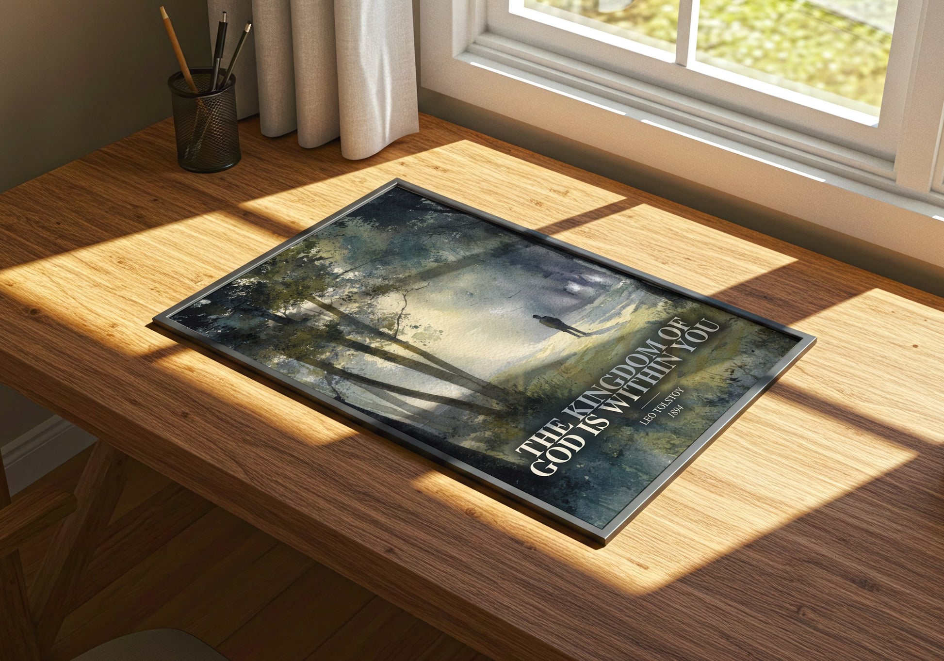 The Kingdom Of God Is Within You watercolour book poster framed on wall – philosophy wall art