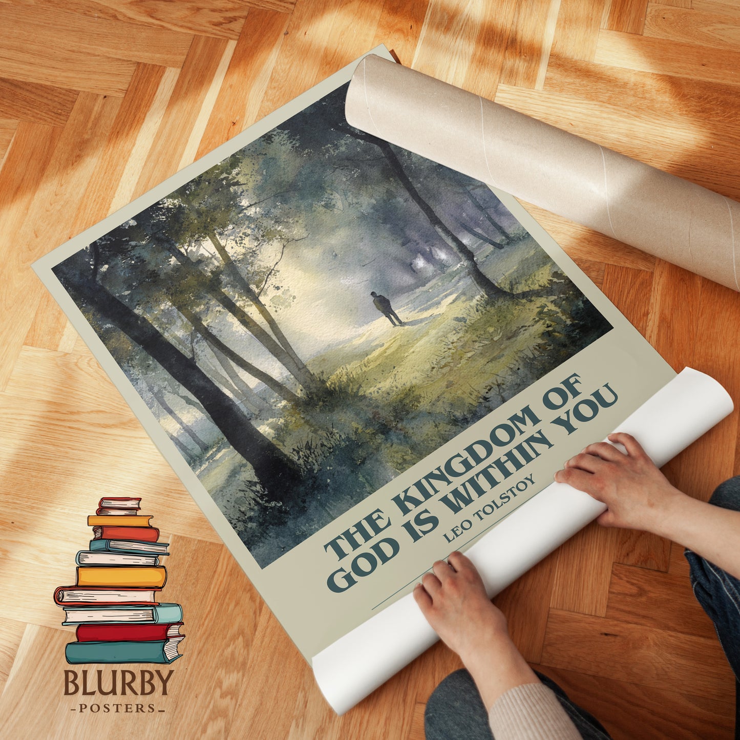 The Kingdom Of God Is Within You bookish print on bookshelf – Leo Tolstoy fan gift