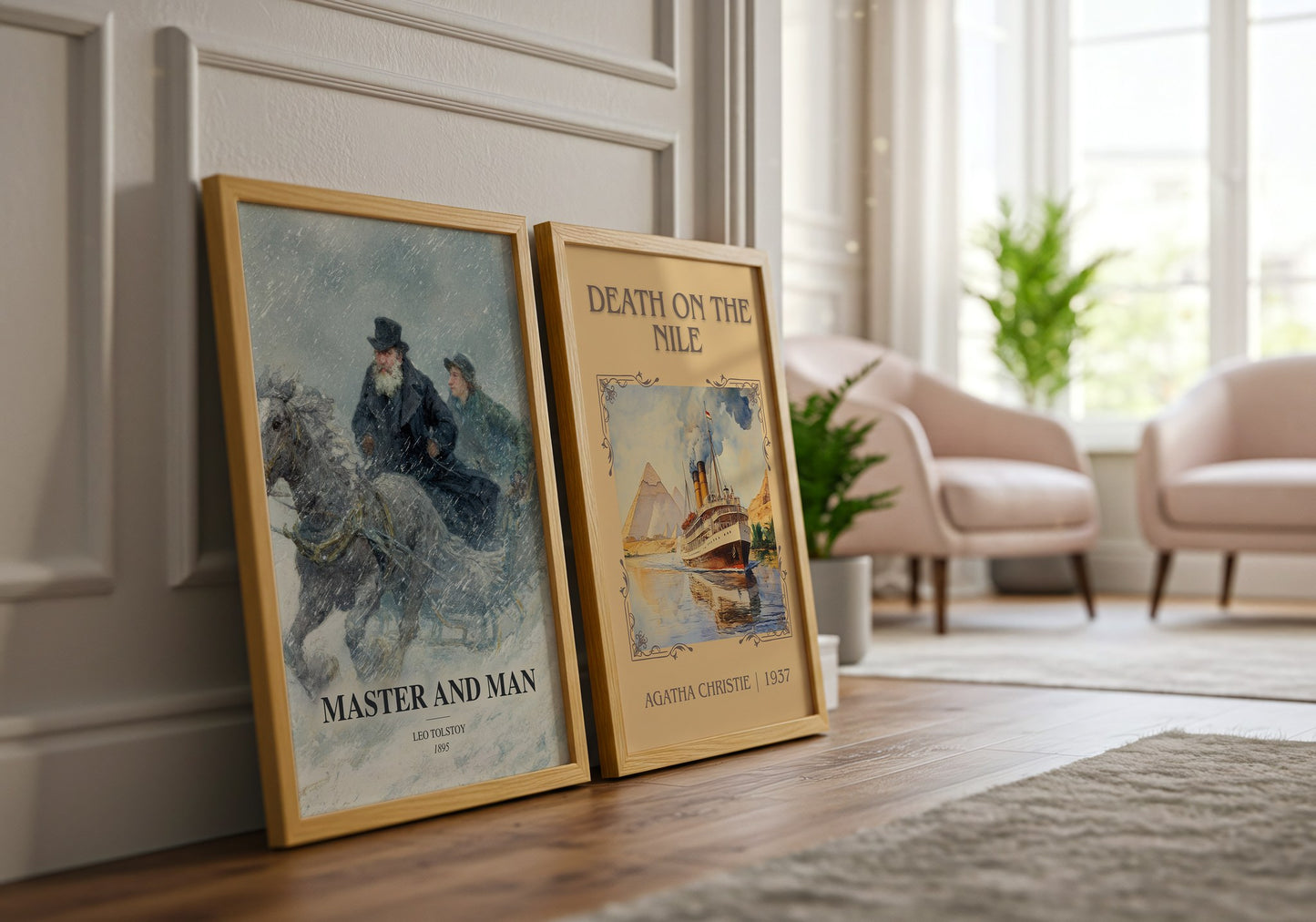Master And Man watercolour print framed by window – literary home decor