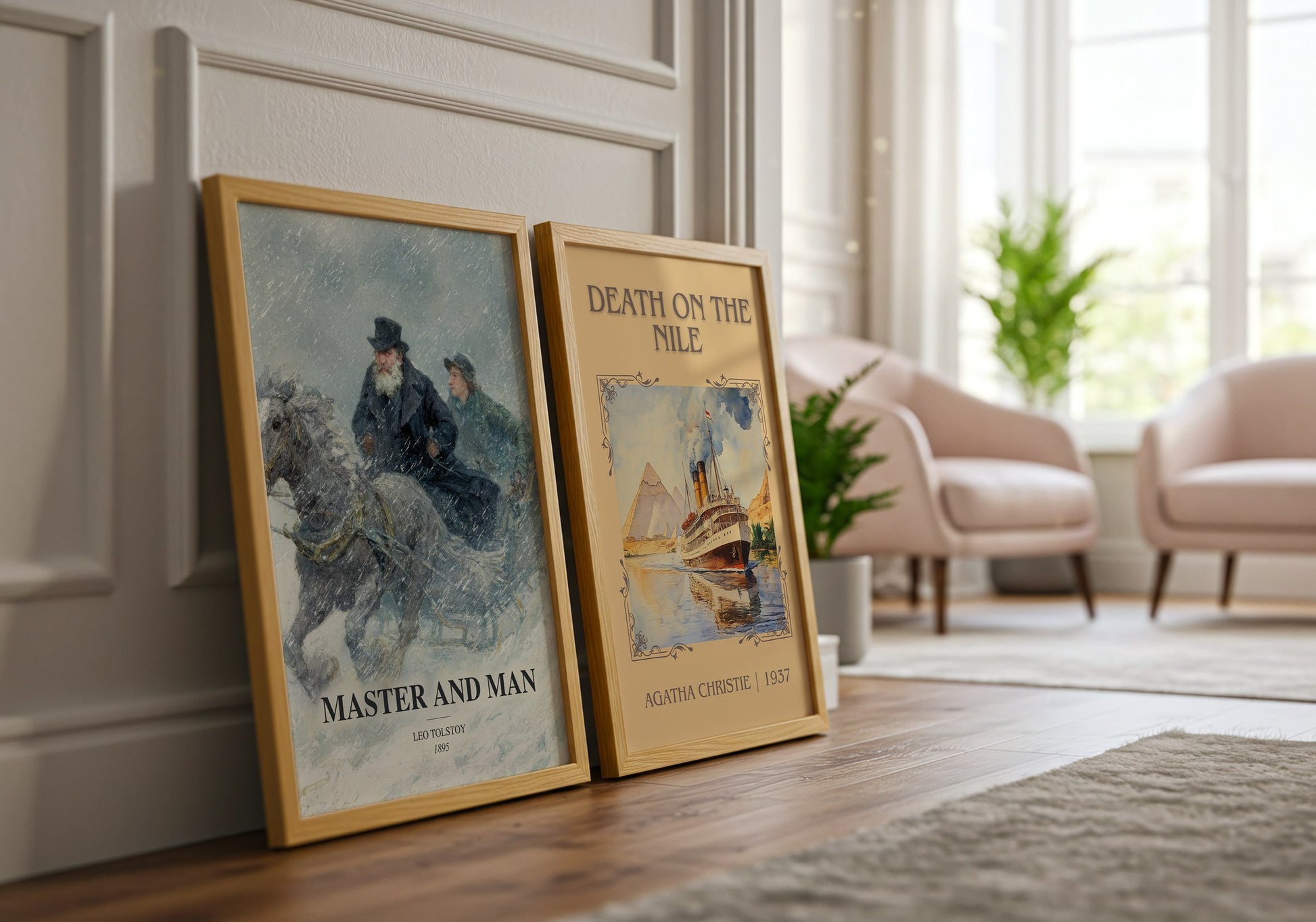 Master And Man watercolour print framed by window – literary home decor