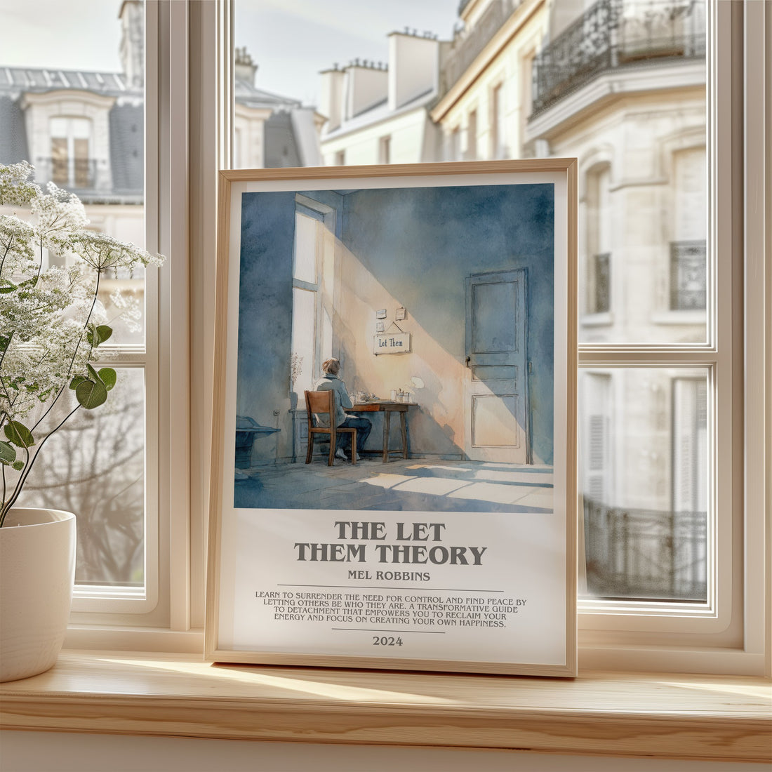 The Let Them Theory Bookish Wall Art by Mel Robbins – framed print by a bright window