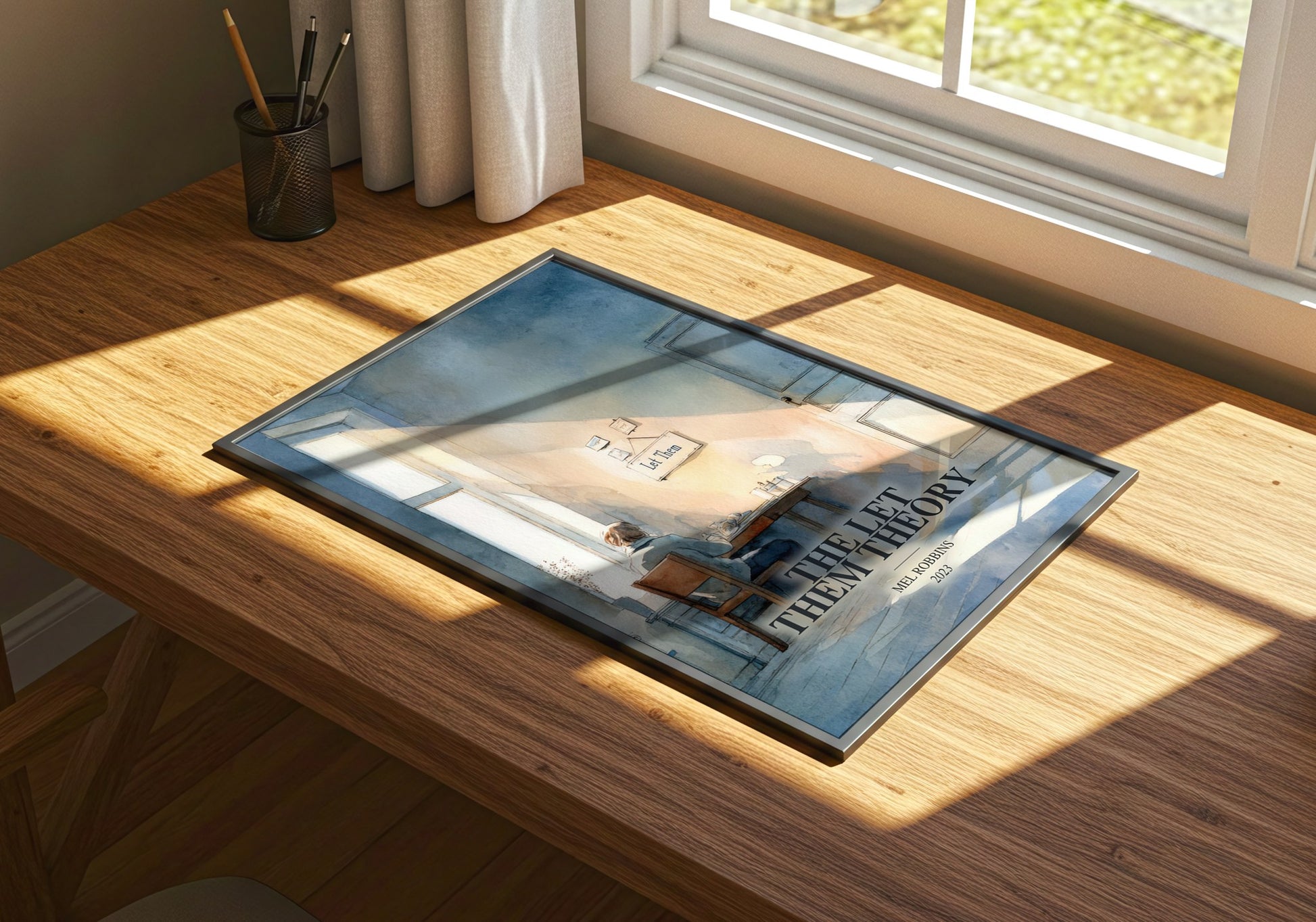 The Let Them Theory watercolour book poster framed on wall – non fiction wall art