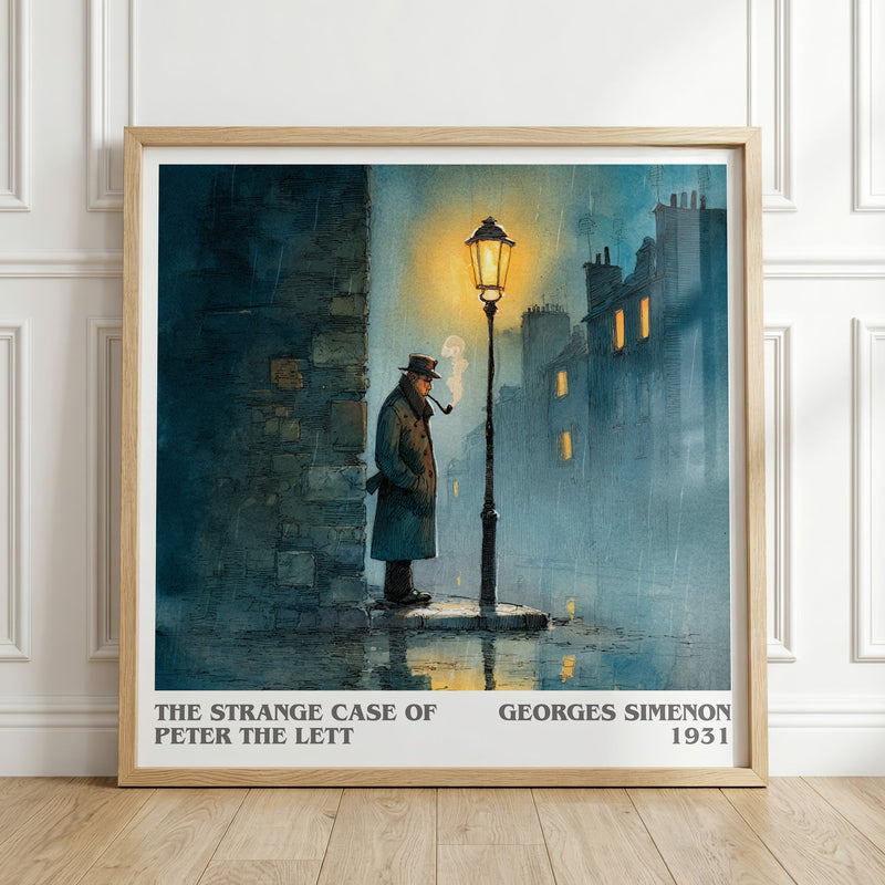 The Strange Case of Peter the Lett literary print in frame leaning in hallway – non fiction wall art