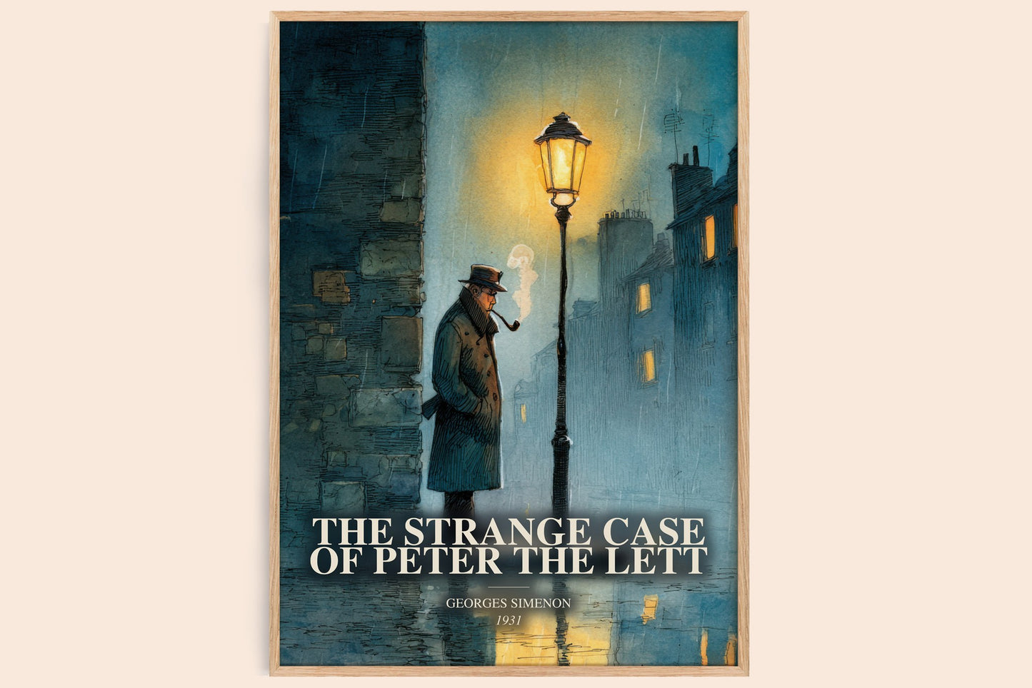 The Strange Case Of Peter The Lett watercolour book poster by Georges Simenon – framed literary art print