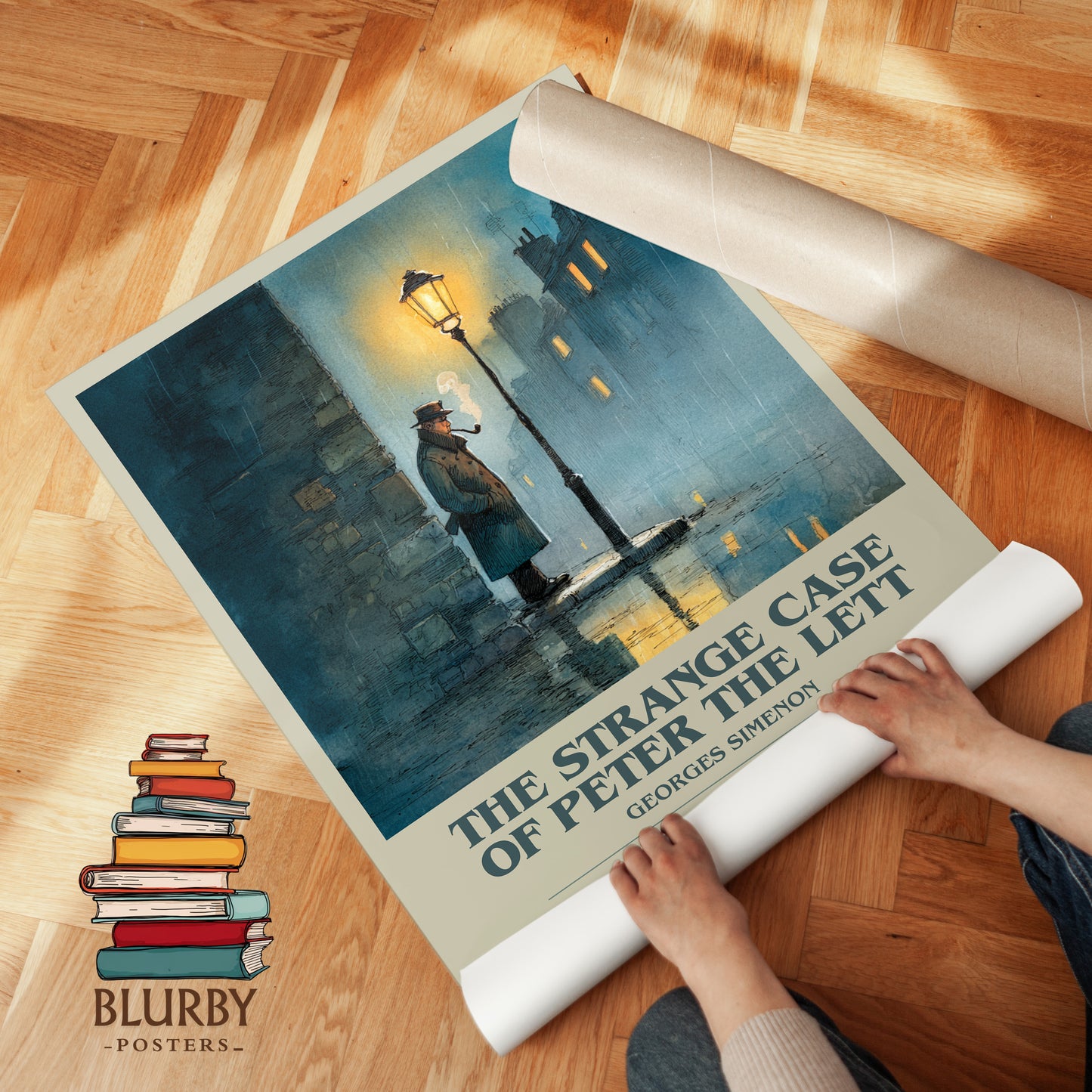 The Strange Case of Peter the Lett bookish print on bookshelf – Georges Simenon fan gift