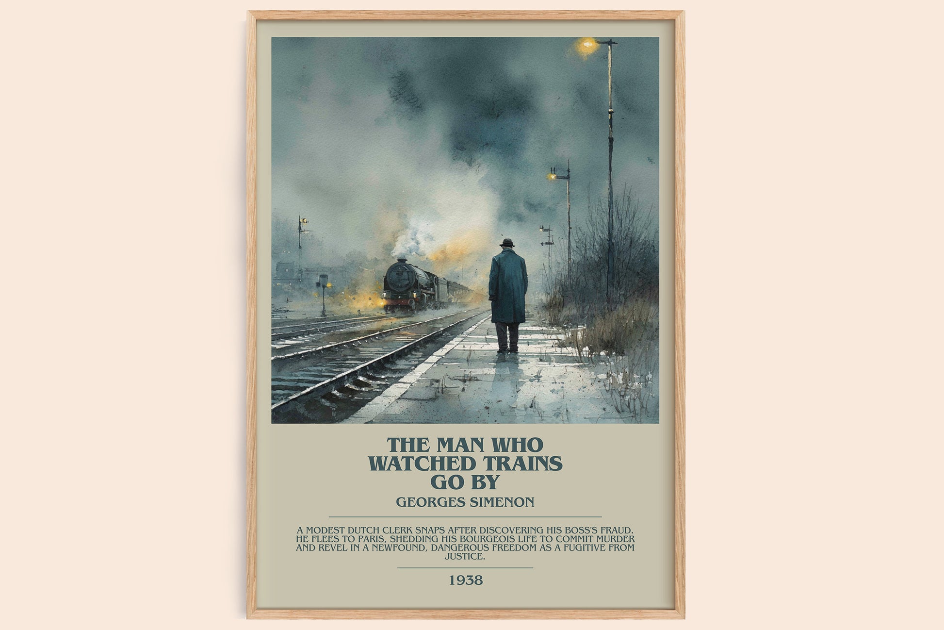 The Man Who Watched the Trains Go By bookish book poster by Georges Simenon – framed literary art print