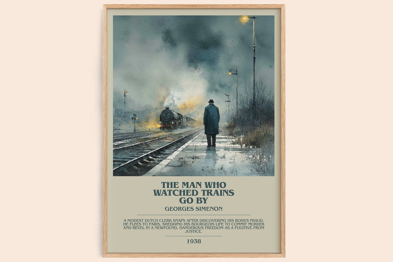The Man Who Watched the Trains Go By bookish book poster by Georges Simenon – framed literary art print