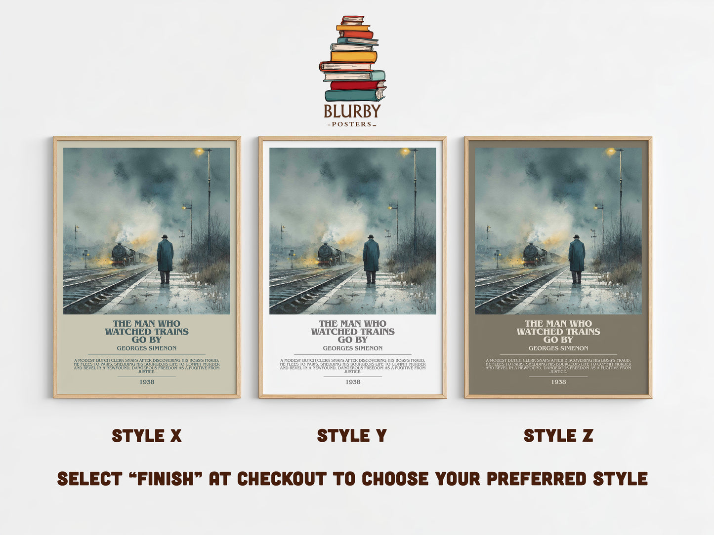The Man Who Watched the Trains Go By bookish print in frame leaning in hallway – crime wall art