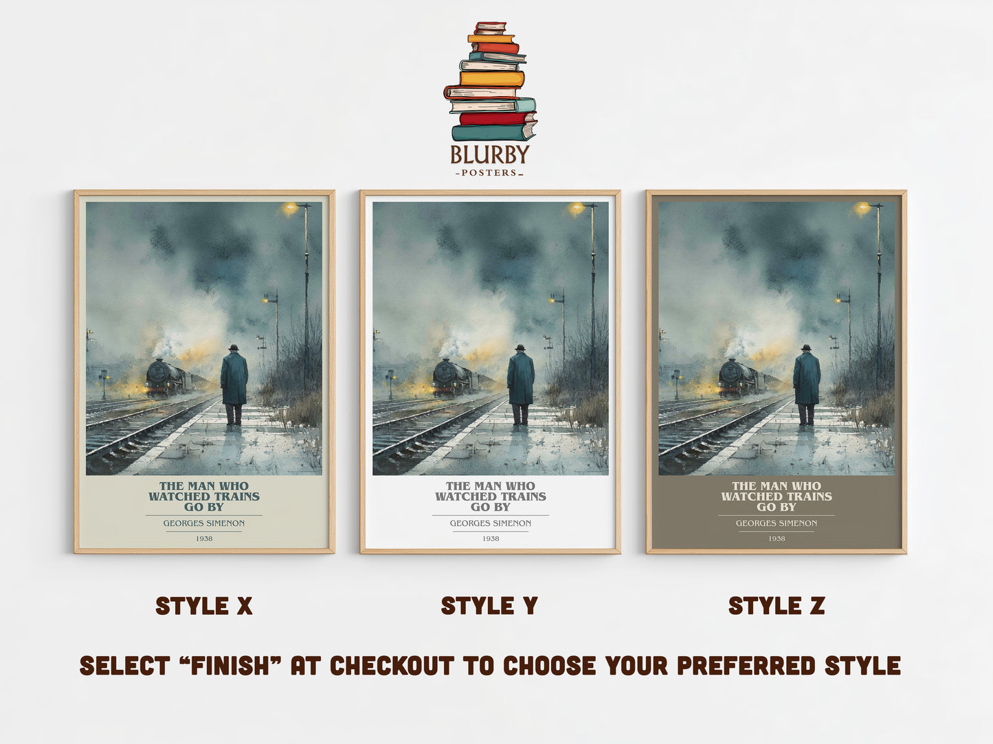The Man Who Watched the Trains Go By book cover print in frame leaning in hallway – crime wall art