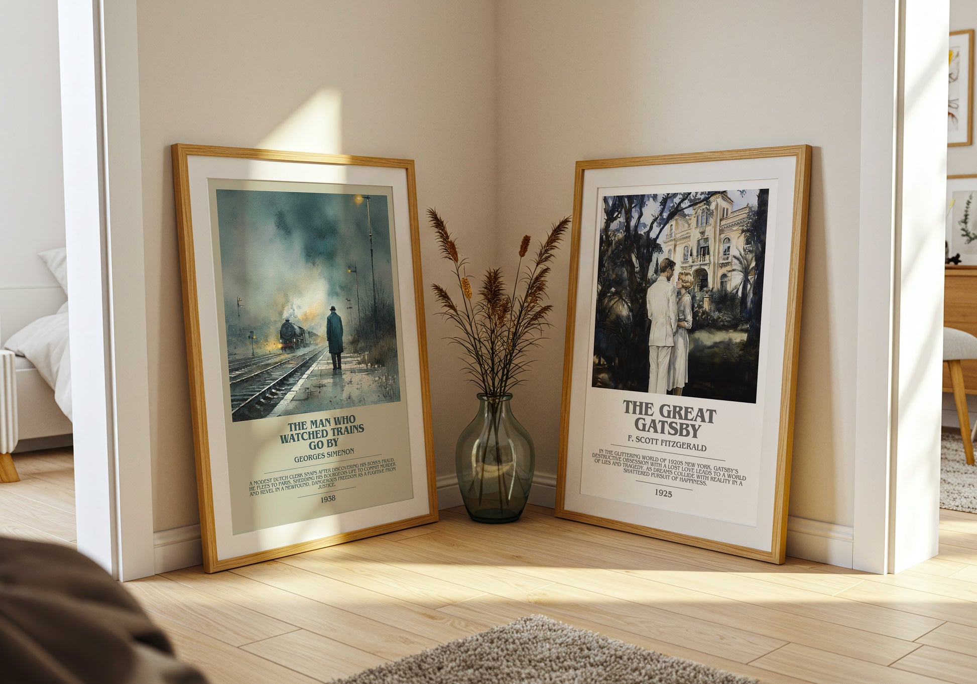 The Man Who Watched the Trains Go By bookish book poster framed on wall – crime wall art
