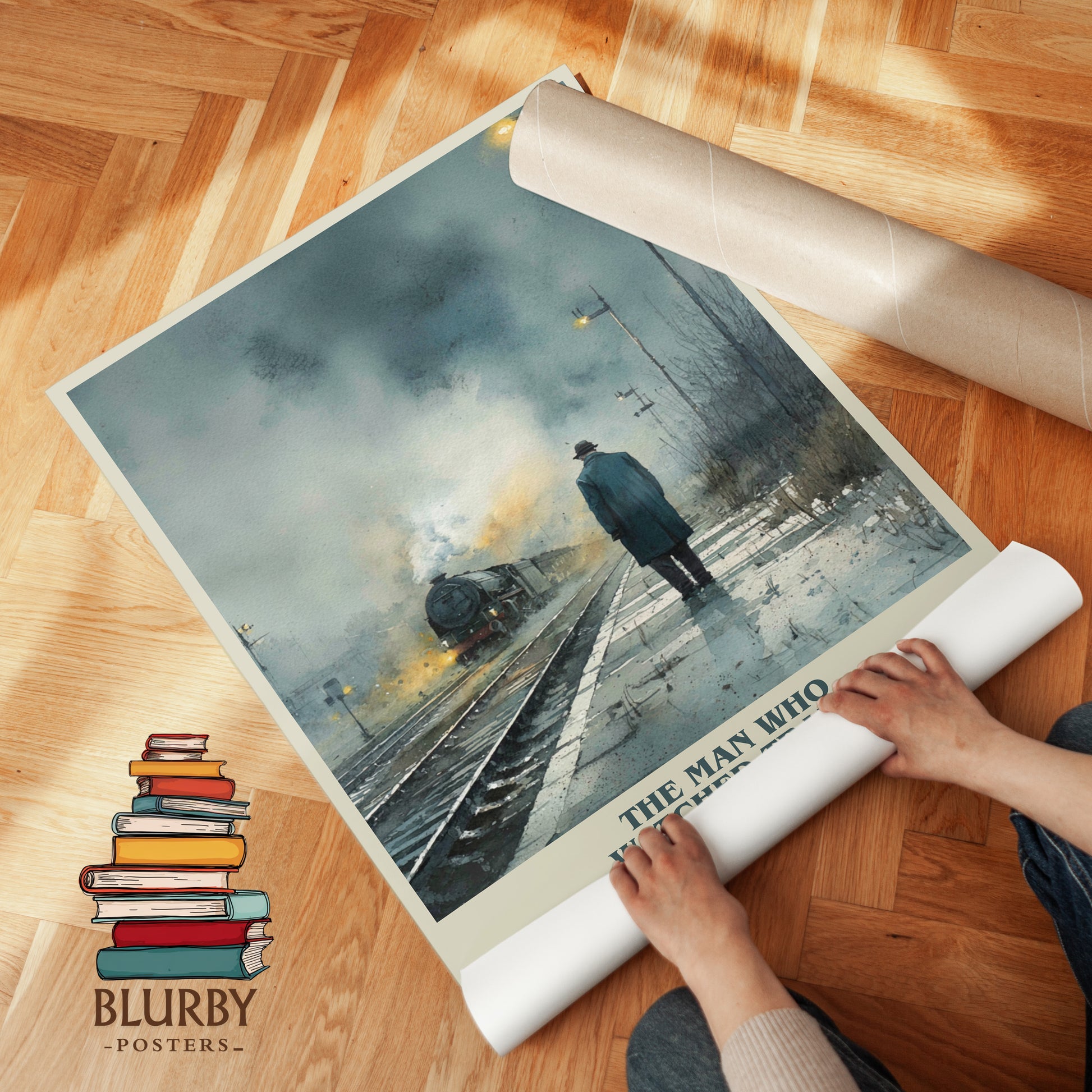 The Man Who Watched the Trains Go By book cover print on bookshelf – Georges Simenon fan gift
