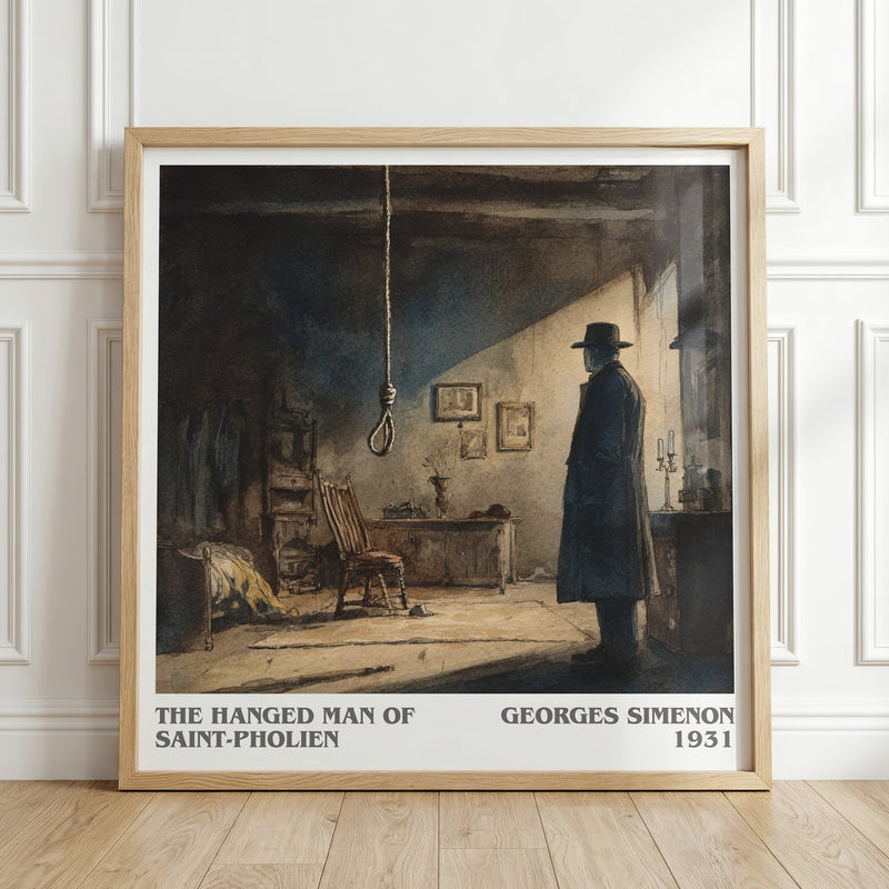 The Hanged Man Of Saint-Pholien literary print in frame leaning in hallway – fantasy wall art