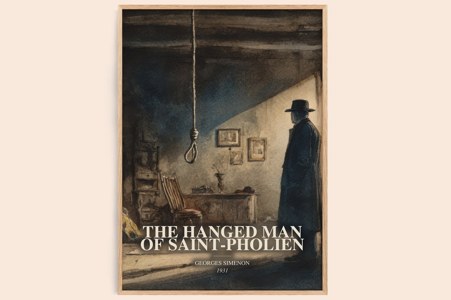 The Hanged Man Of Saint-Pholien watercolour book poster by Georges Simenon – framed literary art print