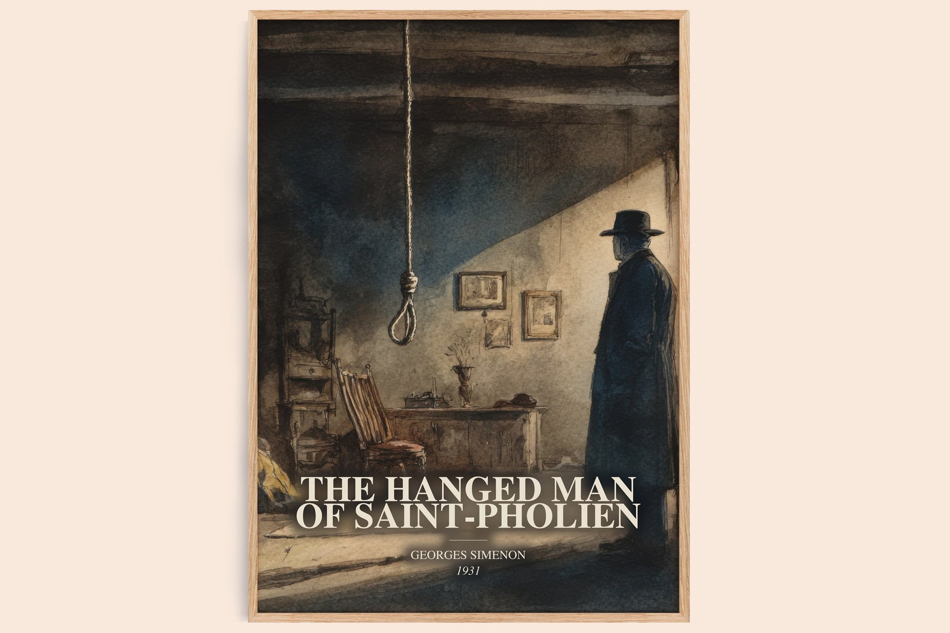 The Hanged Man Of Saint-Pholien watercolour book poster by Georges Simenon – framed literary art print
