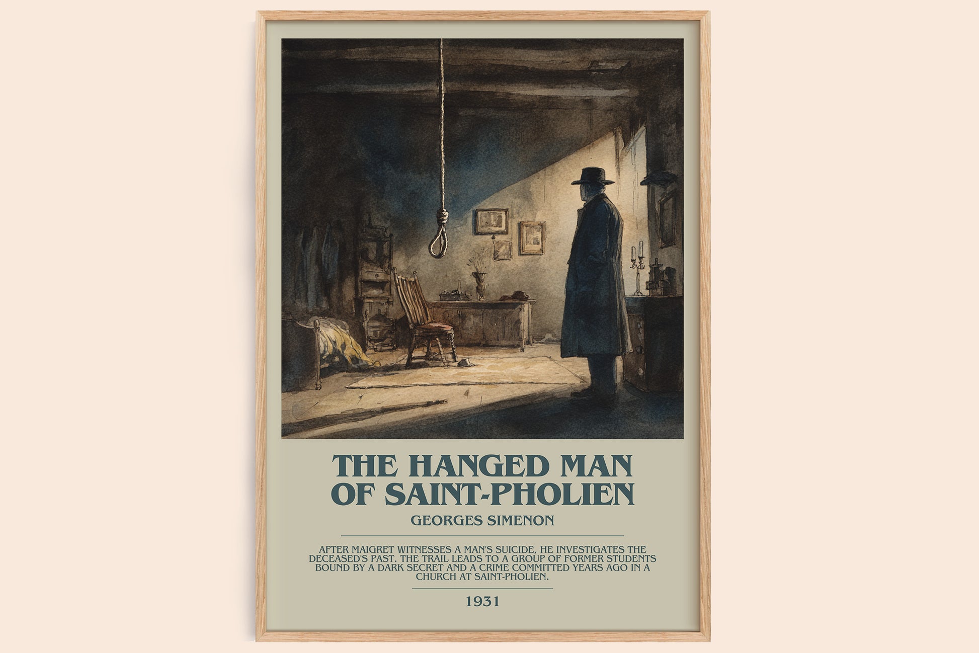 The Hanged Man Of Saint-Pholien bookish book poster by Georges Simenon – framed literary art print