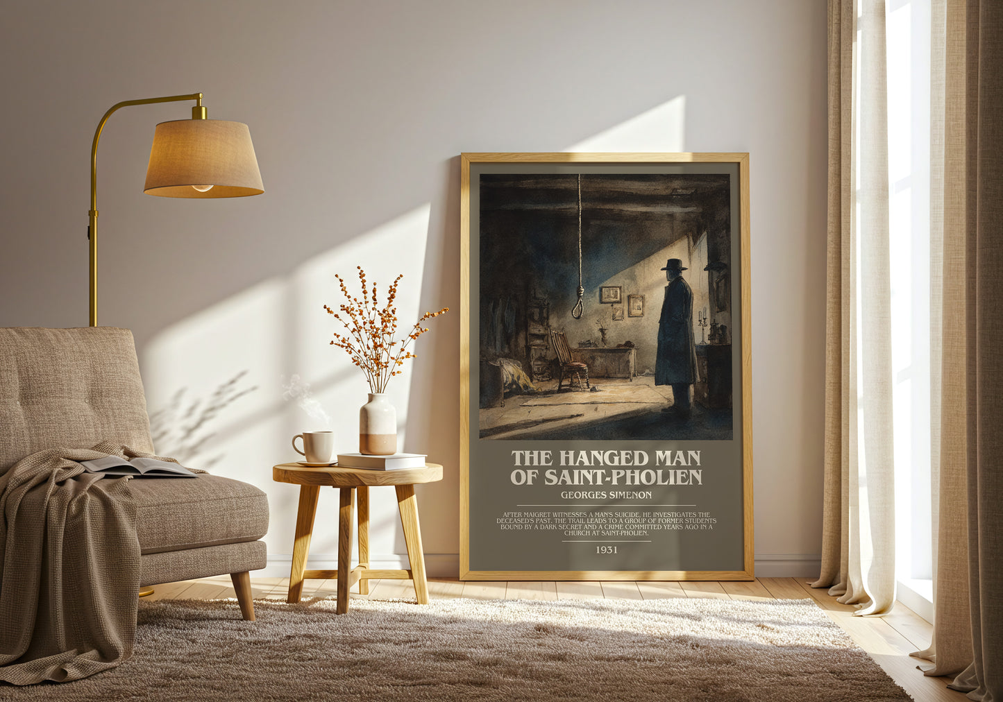 The Hanged Man Of Saint-Pholien bookish print framed by window – literary home decor