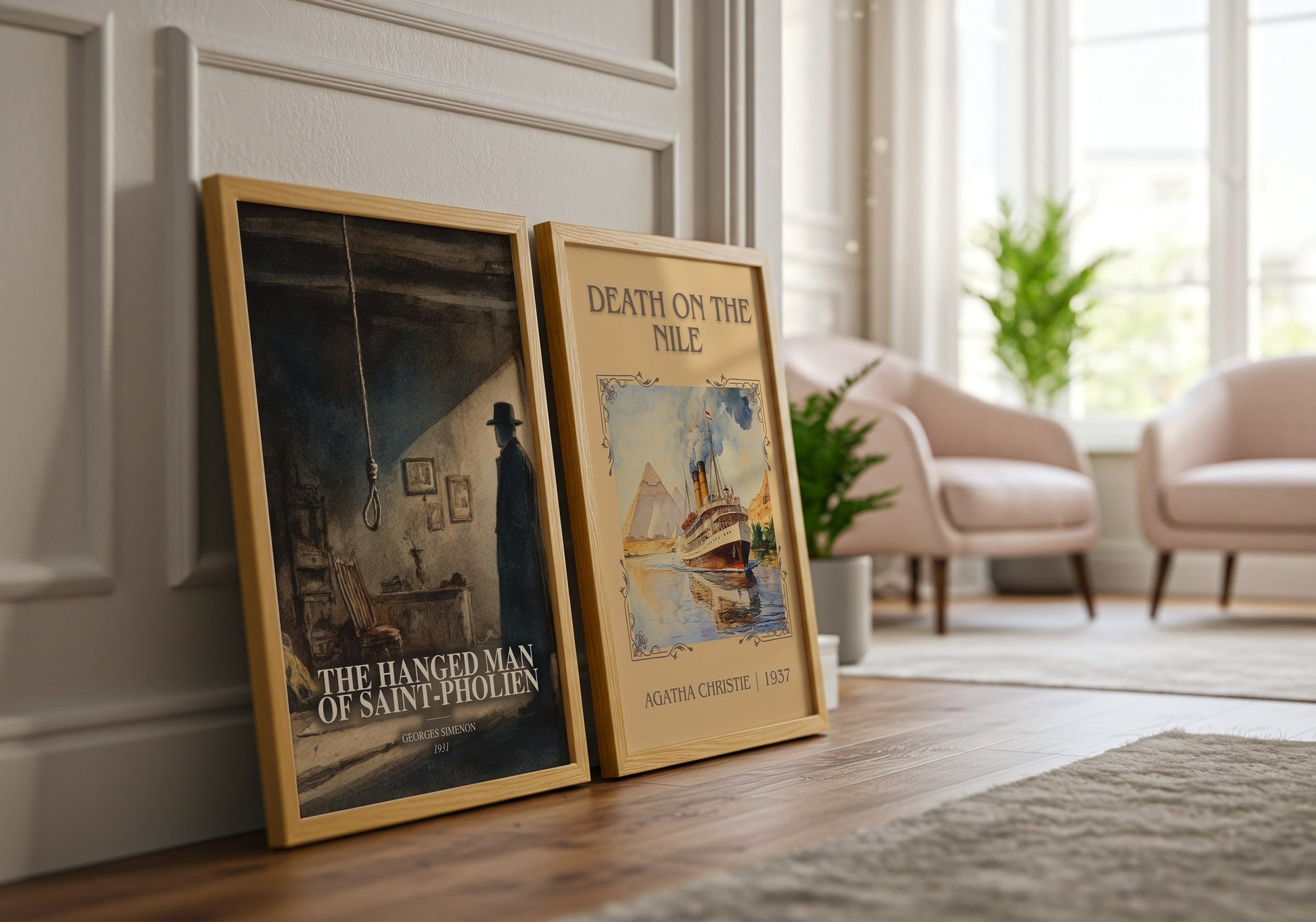 The Hanged Man Of Saint-Pholien watercolour print framed by window – literary home decor