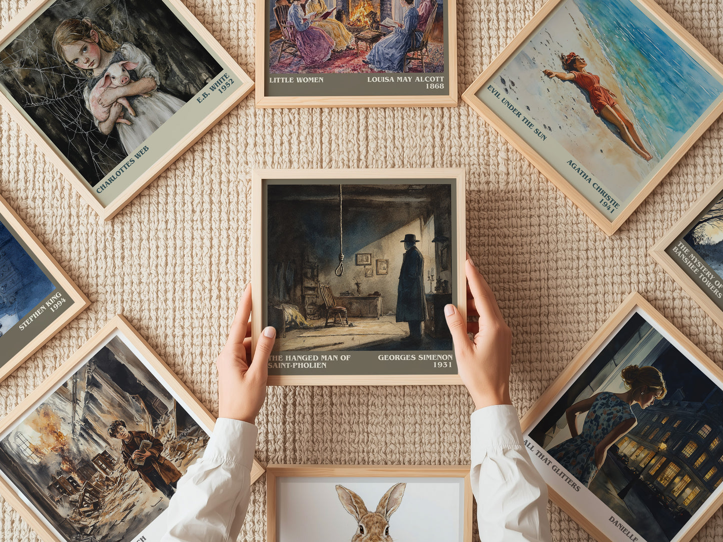 The Hanged Man Of Saint-Pholien literary print on bookshelf – Georges Simenon fan gift