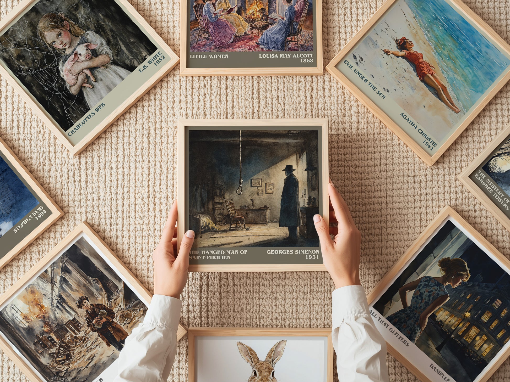 The Hanged Man Of Saint-Pholien literary print on bookshelf – Georges Simenon fan gift
